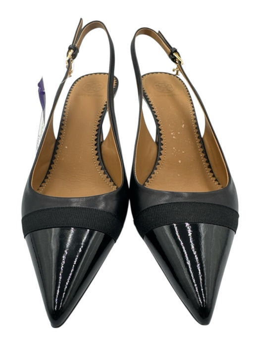 Tory Burch Shoe Size 8 Black Leather Upper Cap Toe Charm Detail Pump Slingbacks Black / 8
