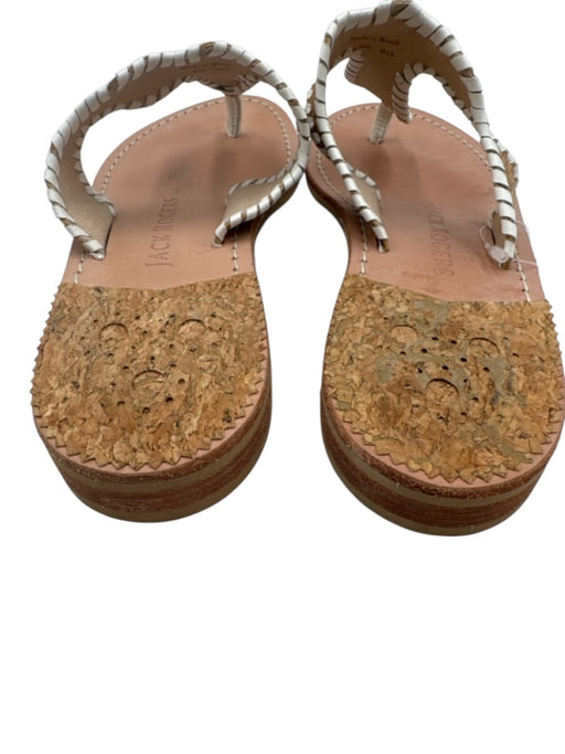 Jack Rogers Shoe Size 8 Beige & White Synthetic Leather Upper Cork Thong Sandals Beige & White / 8