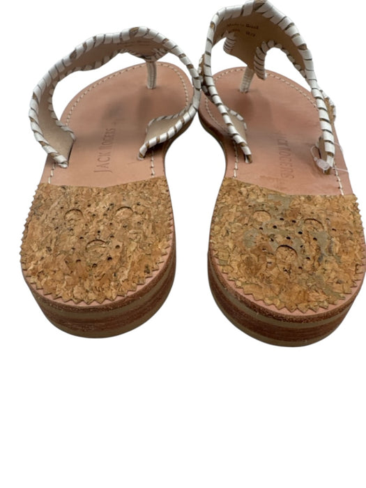 Jack Rogers Shoe Size 8 Beige & White Synthetic Leather Upper Cork Thong Sandals Beige & White / 8