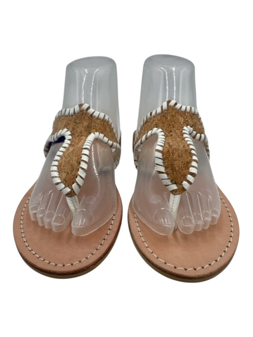 Jack Rogers Shoe Size 8 Beige & White Synthetic Leather Upper Cork Thong Sandals Beige & White / 8