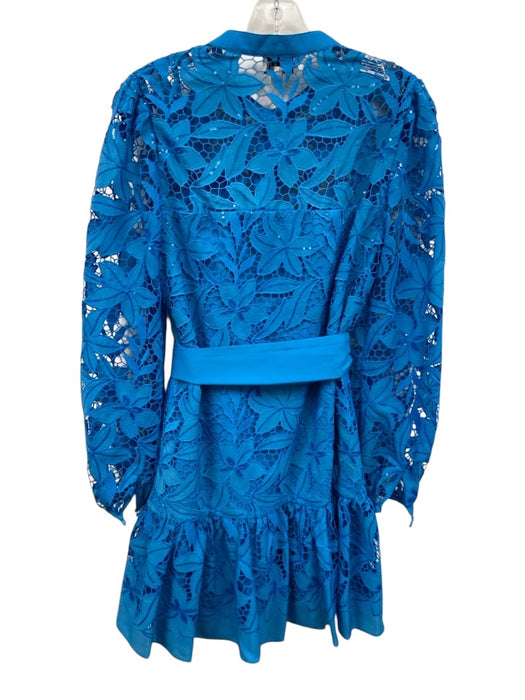 Milly Size 6 Blue Polyester Floral Lace Sequin Long Balloon Sleeve Dress Blue / 6