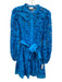 Milly Size 6 Blue Polyester Floral Lace Sequin Long Balloon Sleeve Dress Blue / 6