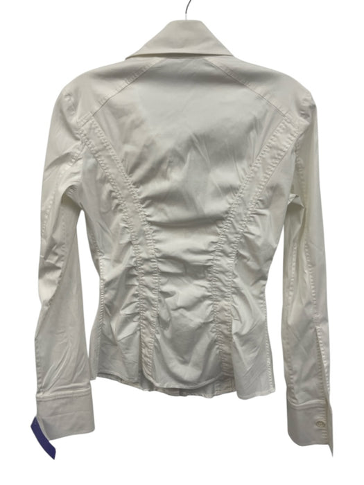 Gucci Size 42 Cream White Cotton Blend Long Sleeve Ruched Button Up Top Cream White / 42