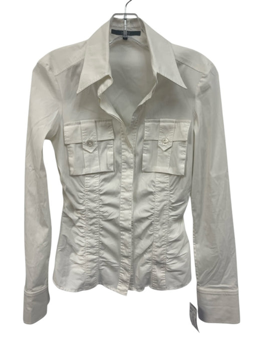 Gucci Size 42 Cream White Cotton Blend Long Sleeve Ruched Button Up Top Cream White / 42