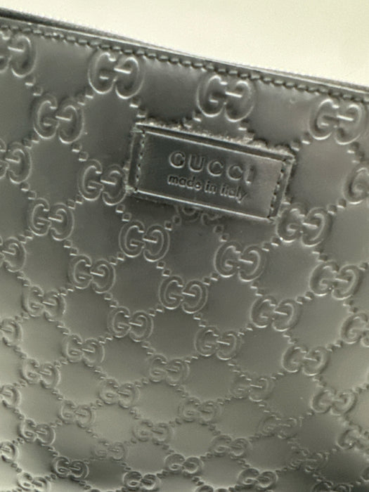 Gucci Black Leather Guccissima embossed Zip Top Messenger Bag