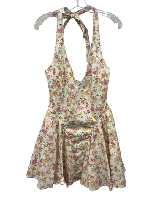Housecb Size M tall White, Pink, Orange Cotton Blend Floral Design Dress White, Pink, Orange / M tall