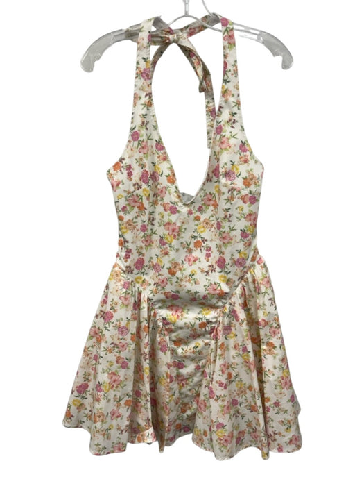 Housecb Size M tall White, Pink, Orange Cotton Blend Floral Design Dress White, Pink, Orange / M tall