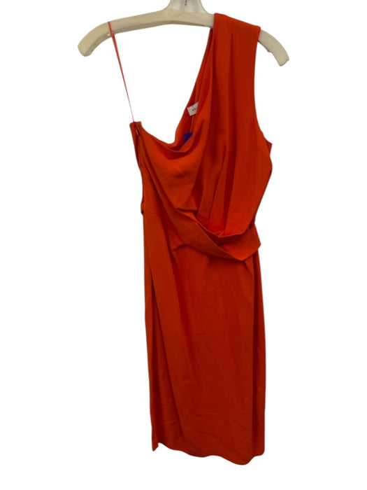 Reiss Size 2 Orange Viscose One Shoulder Twist & pull accent Side Slit Dress Orange / 2