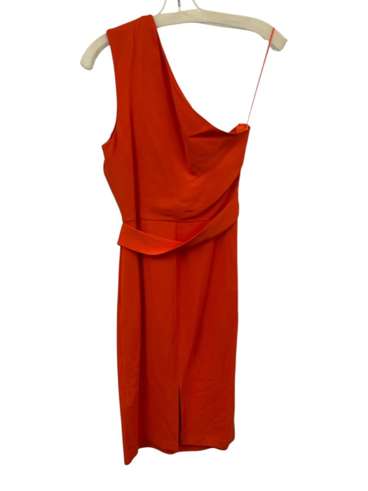 Reiss Size 2 Orange Viscose One Shoulder Twist & pull accent Side Slit Dress Orange / 2