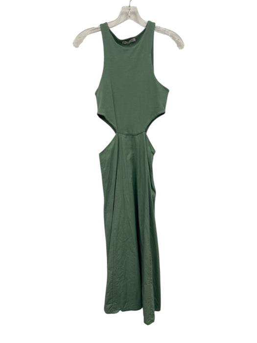 Zara Size M Sage green Cotton Crew Neck Sleeveless Side Cut Outs Side Zip Dress Sage green / M
