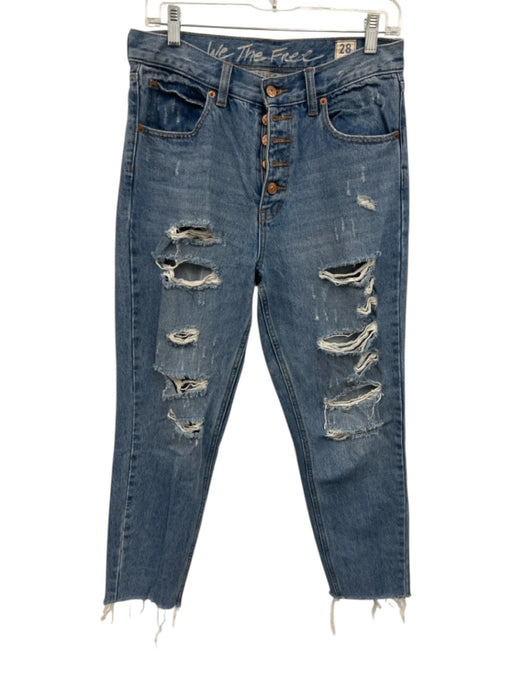 We The Free Size 28 Light Wash Denim Button Fly Distressed Raw Hem Pockets Jeans Light Wash / 28