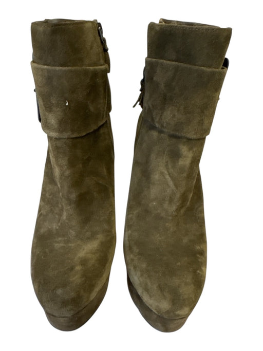 Via Spiga Shoe Size 10.5 Brown Suede Upper Oversized Buckle Side Zip Booties Brown / 10.5