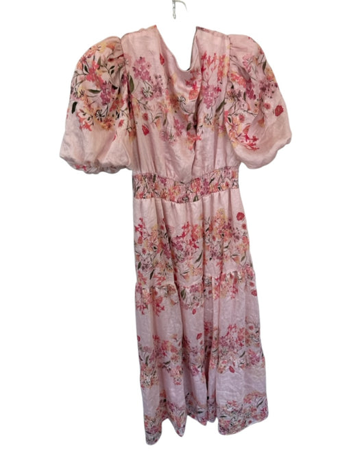 Taylor Size 4 Pink & Green Short Balloon Sleeve Botanical Side Zip Lined Dress Pink & Green / 4