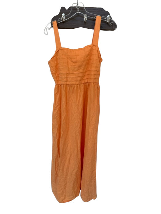 Tahari Size 6 Orange Linen Blend Sleeveless Pleat Detail Maxi Dress Orange / 6