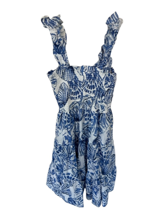 Amanda Uprichard Size XS White & Blue Cotton Sleeveless smocked Seashells Dress White & Blue / XS