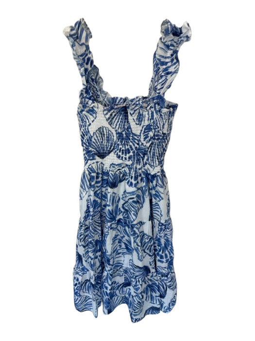 Amanda Uprichard Size XS White & Blue Cotton Sleeveless smocked Seashells Dress White & Blue / XS