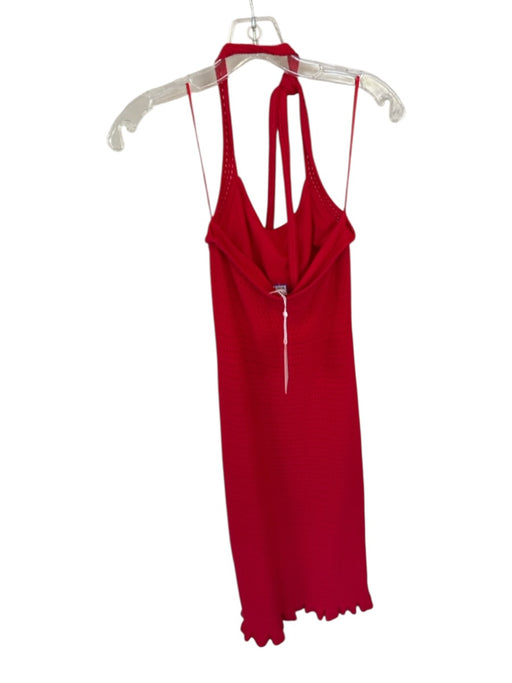 Amanda Uprichard Size S Red Viscose Halter Neck Knit Midi Dress Red / S