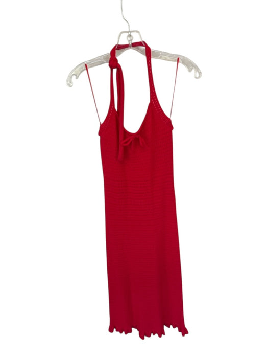 Amanda Uprichard Size S Red Viscose Halter Neck Knit Midi Dress Red / S