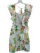 Farm Rio Size S White & Green Linen Flutter Sleeves Botanical Lace Trim Dress White & Green / S