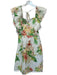 Farm Rio Size S White & Green Linen Flutter Sleeves Botanical Lace Trim Dress White & Green / S
