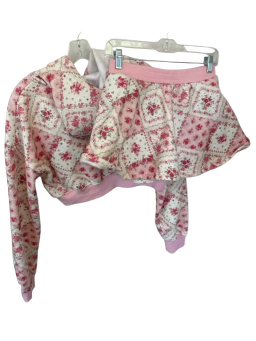 AS Revival Size M Pink & White Polyester Elastic Waist Flowers Hoodie Skirt Set Pink & White / M