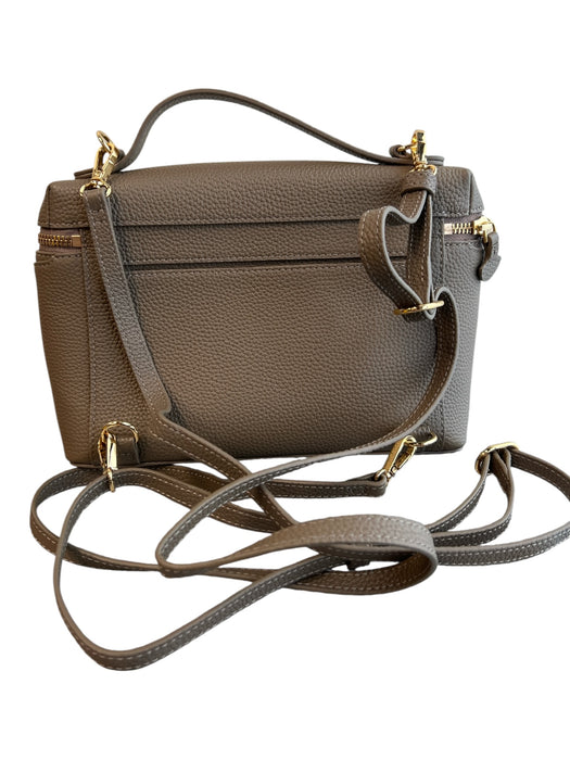 Oleada Grey Leather Crossbody Backpack Zip Close Gold Hardware Bag Grey / S