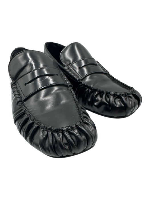 Alohas Shoe Size 38 Black Leather Square Toe Scrunch Penny Loafers Black / 38