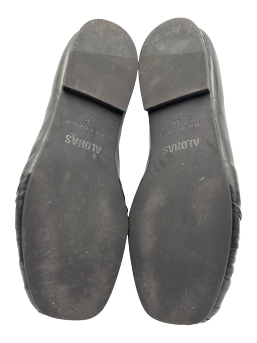 Alohas Shoe Size 38 Black Leather Square Toe Scrunch Penny Loafers Black / 38