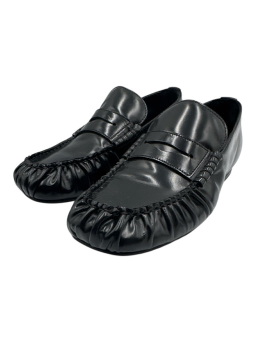Alohas Shoe Size 38 Black Leather Square Toe Scrunch Penny Loafers Black / 38