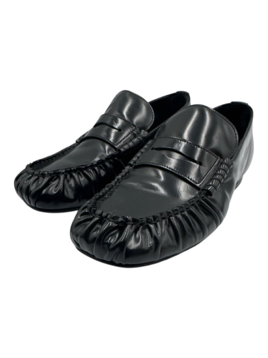 Alohas Shoe Size 38 Black Leather Square Toe Scrunch Penny Loafers Black / 38