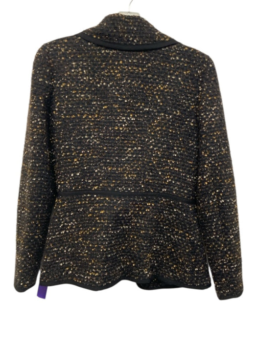 Oscar de la Renta Size 4 Black, Brown & Gold Wool Blend Tweed Blazer Jacket Black, Brown & Gold / 4