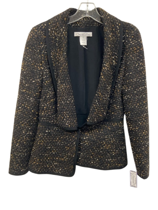 Oscar de la Renta Size 4 Black, Brown & Gold Wool Blend Tweed Blazer Jacket Black, Brown & Gold / 4