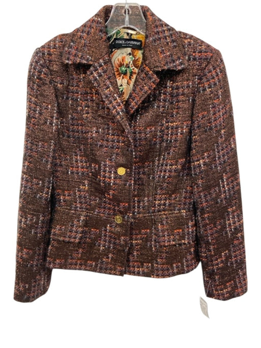 Dolce & Gabbana Size 42 Purple, Orange & Black Wool Blend Tweed Blazer Jacket Purple, Orange & Black / 42