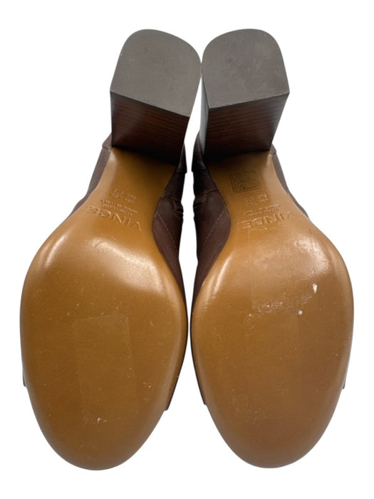 Vince Shoe Size 7.5 Brown Leather Upper Side Zip Peep Toe Block Heel Ankle Boots Brown / 7.5