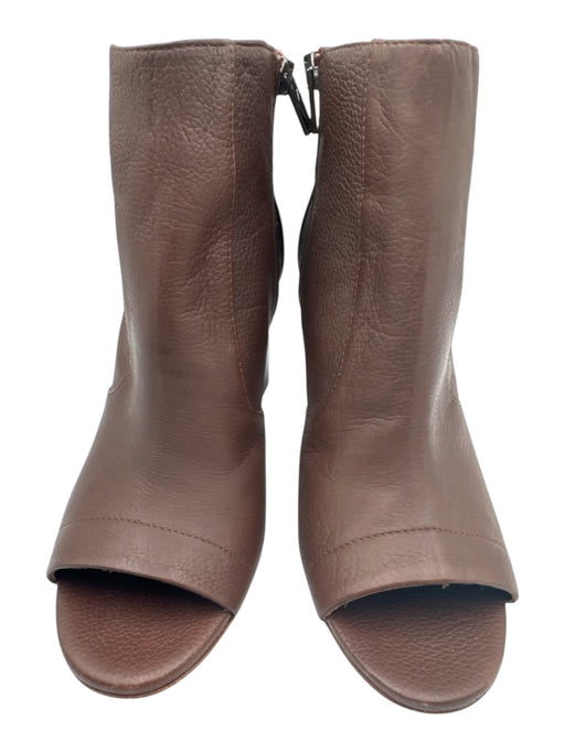 Vince Shoe Size 7.5 Brown Leather Upper Side Zip Peep Toe Block Heel Ankle Boots Brown / 7.5