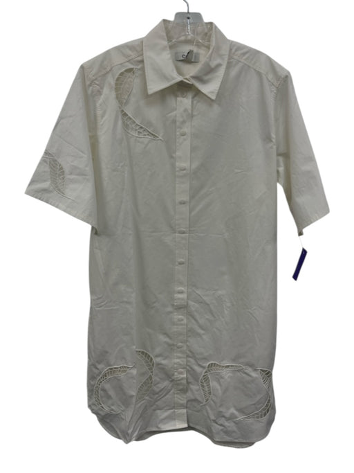 COS Size 6 Cream White Cotton 1/2 Sleeve Lace Cut Out Buttons Shirt Dress Cream White / 6