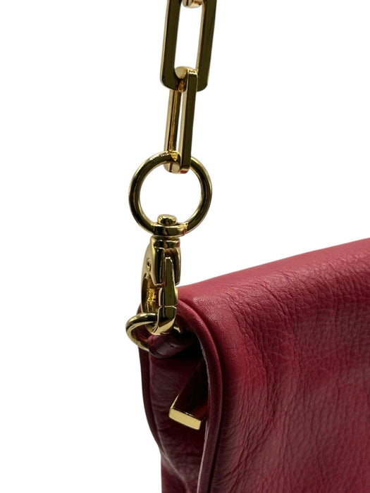 Tory Burch Hot Pink & Gold Pebble Leather Magnetic  Flap Logo Shoulder Bag Hot Pink & Gold / S