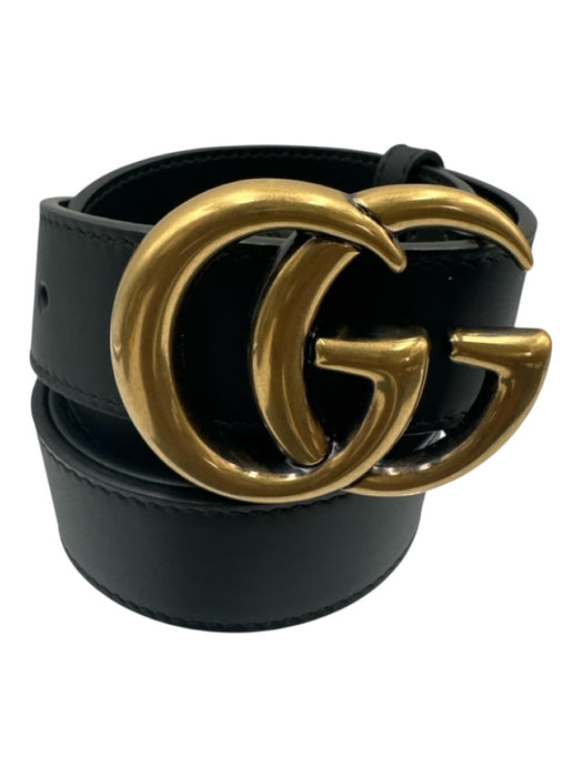 Gucci Black & Brass Leather Logo GG Marmont Belts Black & Brass / 90/36"