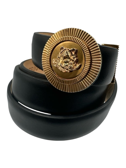 Versace Black & Gold Leather Medusa Thin Belts Black & Gold / 80/32
