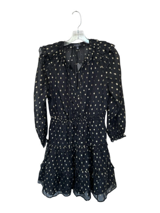 Current Air Size S Black & Gold Polyester Long Balloon Sleeve Metallic Dress Black & Gold / S