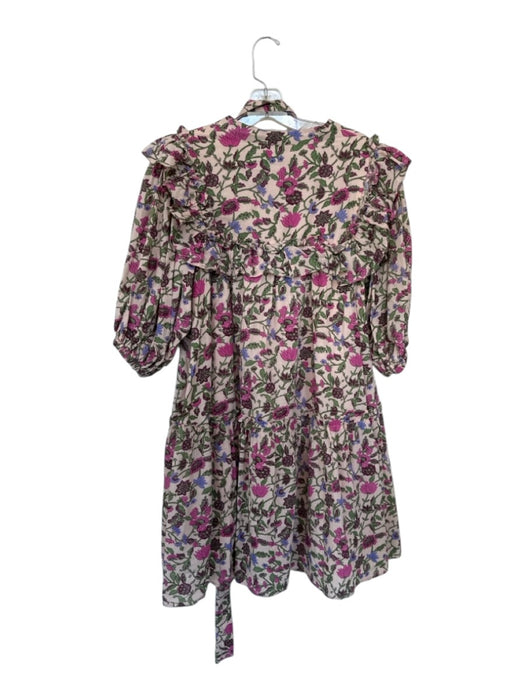 Cleobella Size M Peach & Green Cotton 3/4 Balloon Sleeve Botanical Ruffles Dress Peach & Green / M