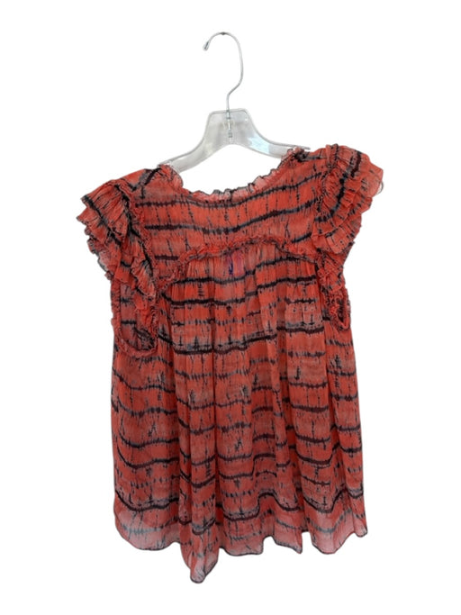 Ulla Johnson Size 6 Orange & navy Silk Flutter Sleeves Tie Dye Ruffles Top Orange & navy / 6