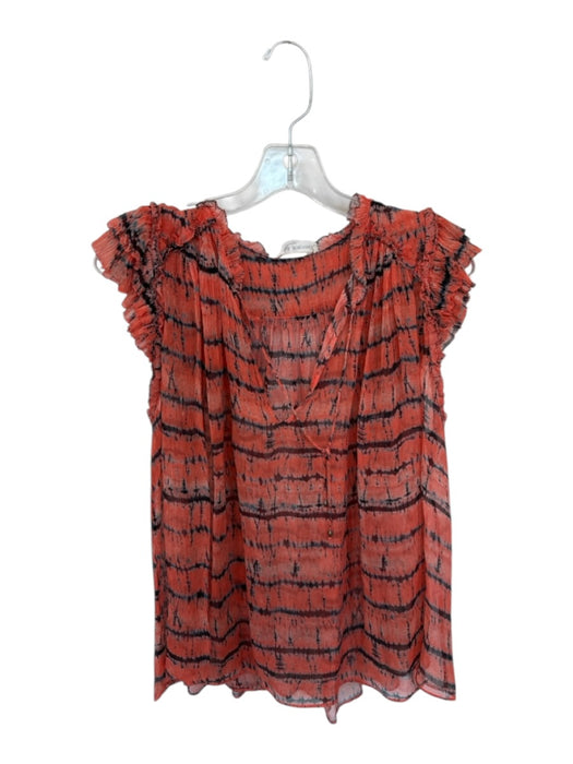 Ulla Johnson Size 6 Orange & navy Silk Flutter Sleeves Tie Dye Ruffles Top Orange & navy / 6