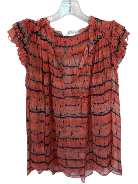 Ulla Johnson Size 6 Orange & navy Silk Flutter Sleeves Tie Dye Ruffles Top Orange & navy / 6