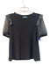 CeCe Size S Black Polyester Round Neck Sheer Puff Sleeve Ruffle Detail Top Black / S