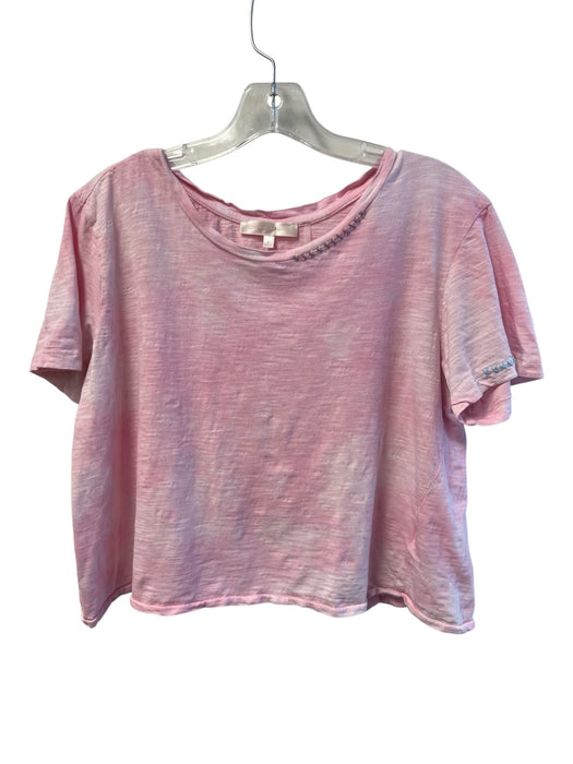 Love Shack Fancy Size M Pink Cotton Round Neck Short Sleeve Heathered Top Pink / M