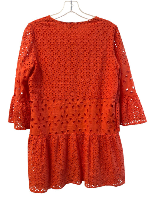 Tyler Boe Size S Orange Cotton Lace Overlay V Neck Trumpet Sleeve Dress Orange / S