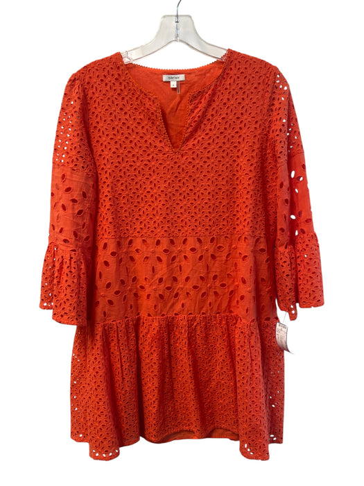Tyler Boe Size S Orange Cotton Lace Overlay V Neck Trumpet Sleeve Dress Orange / S