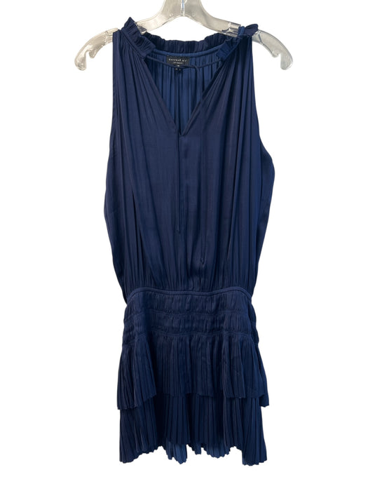 Current Air Size M Navy Polyester Tie V Neck Sleeveless Drop Waist Pleated Dress Navy / M