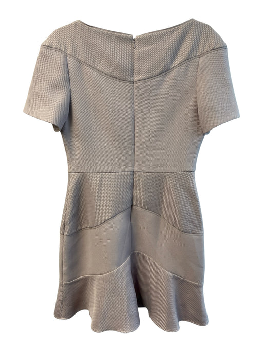 Reiss Size 8 Warm Gray Polyester Boat Neck Short Sleeve Back Zip Textured Dress Warm Gray / 8
